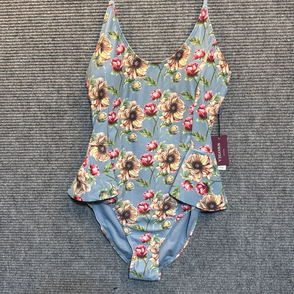 VIGOSS 1-Piece Floral Tropical Swim Bathing Suit Womens Size Medium, Lined - NEW